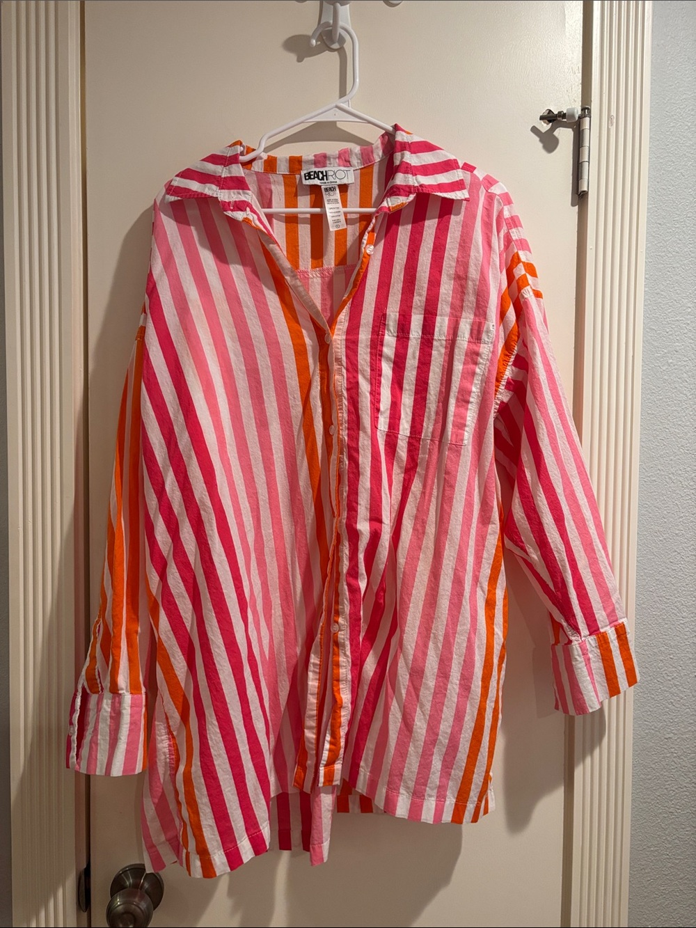 Beach Riot Pink & Orange Striped women’s Button-Down Shirt / swimsuit coverup